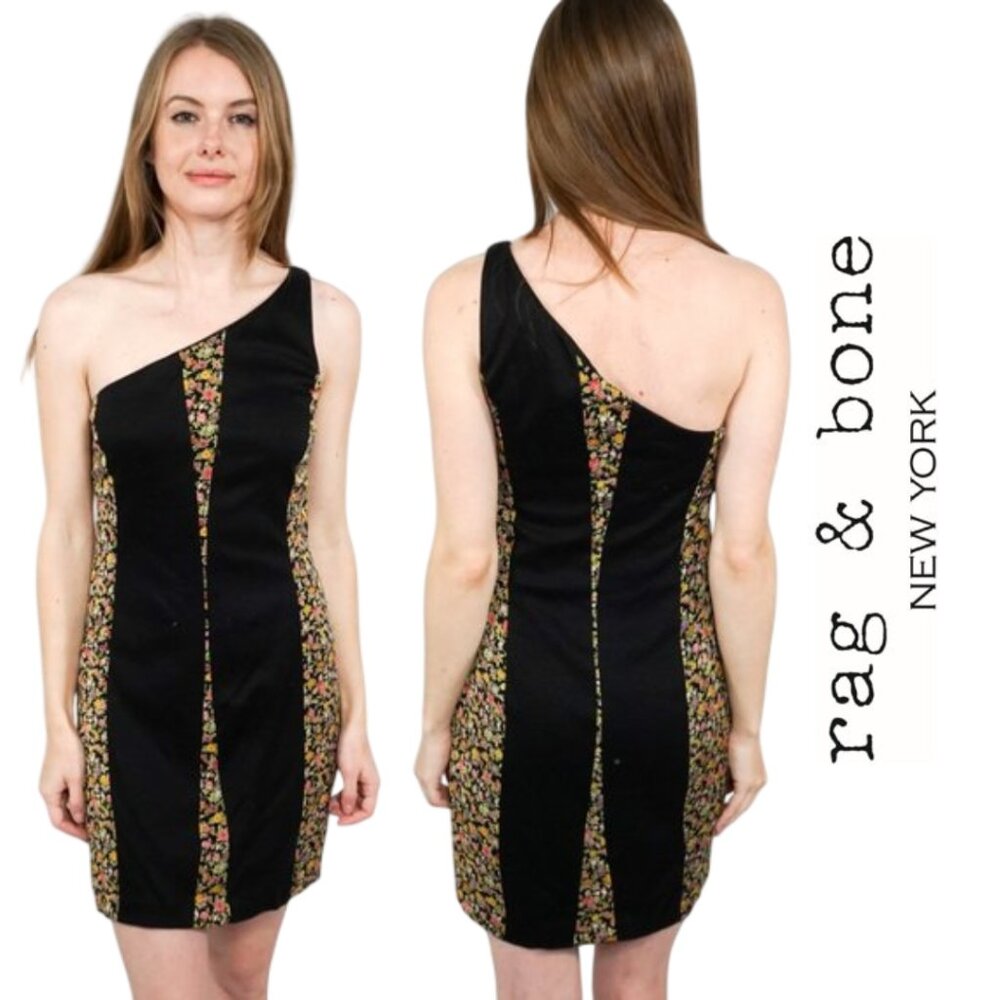 RAG & BONE | One Shoulder Mini Dress, Floral and black, Size 2